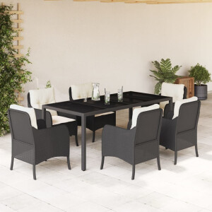 vidaXL 7-delige Tuinset met kussens poly rattan zwart