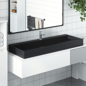 vidaXL Wastafel 120x46x11 cm gegoten mineraal/marmer matzwart