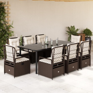 vidaXL 9-delige Tuinset met kussens poly rattan bruin