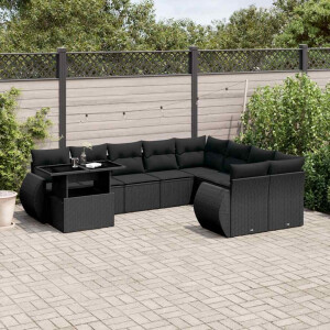 vidaXL 10-delige Loungeset met kussens poly rattan zwart