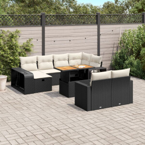 vidaXL 11-delige Loungeset met kussens poly rattan zwart