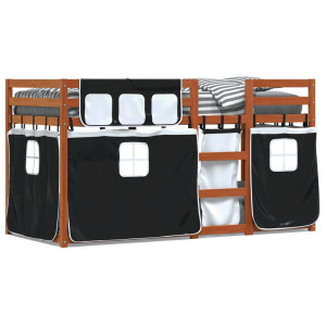 vidaXL Stapelbed met gordijnen 90x200 cm grenenhout wit en zwart
