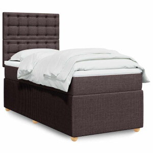 vidaXL Boxspring met matras stof donkerbruin 90x200 cm