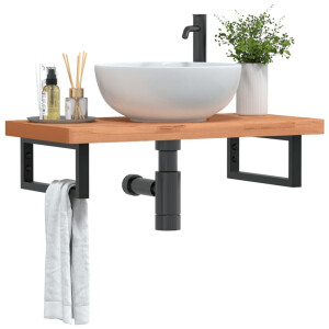 vidaXL Badkamer wandschap staal en massief beukenhout