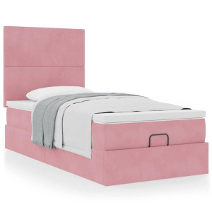 vidaXL Bedframe met matrassen 90x200cm fluweel roze