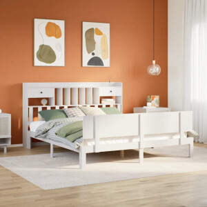 vidaXL Bed met boekenkast zonder matras grenenhout wit 180x200 cm