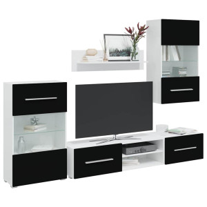 vidaXL 5-delige Tv-meubels met LED-verlichting bewerkt hout matzwart