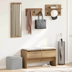 vidaXL Halmeubelset met lade 4 pcs Ambachtelijk eiken Bewerkt hout
