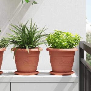vidaXL Ronde Bloemenschalen 24 pcs Baksteenrood Ø 14 x 2 cm Kunststof