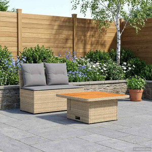 vidaXL 2 Stuk Tuin middelste sofa met uitschuiftafel poly rattan