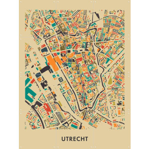 IXXI Utrecht Mosaic Map, Kunst in Kaart - 60 x 80 cm - Gratis ophangtool - Grote wanddecoratie en posters - Grafisch Ontwerp, Kleurrijk, Digitale