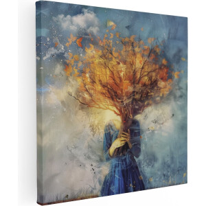 Artaza Canvas Schilderij Vrouw met een Boom op haar Hoofd - 60x60 - Muurdecoratie - Foto Op Canvas - Canvas Print