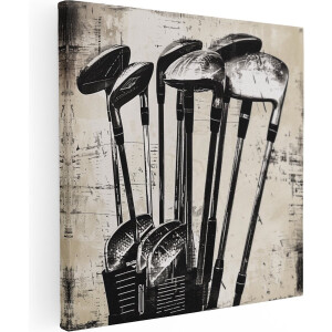 Artaza Canvas Schilderij Golfclubs - 40x40 cm - Klein - Muurdecoratie Mancave - Wanddecoratie Golf - Schilderijen Op Canvas
