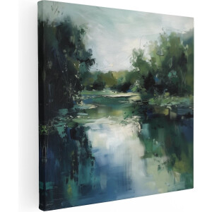 Artaza Canvas Schilderij Rivier Omgeven door Bomen - 60x60 cm - Wanddecoratie Woonkamer - Schilderijen - Muurdecoratie