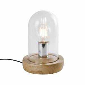 QUVIO Tafellamp Scandinavisch - Glazen stolp met houten voet - 16 x 25 cm (dxh)