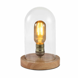 QUVIO Tafellamp landelijk - Glazen stolp en houten voet - Diameter 15 cm