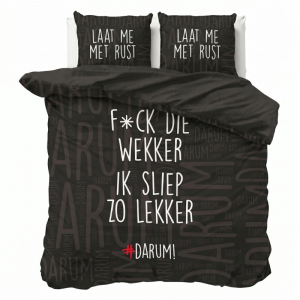 Dekbedovertrek #DARUM! F*ck Die Wekker! - Lits-Jumeaux (240x220 Cm) - Zwart Microvezel - Modern & Tekst & Romantisch - #DARUM! - Dekbed-Discounter.nl