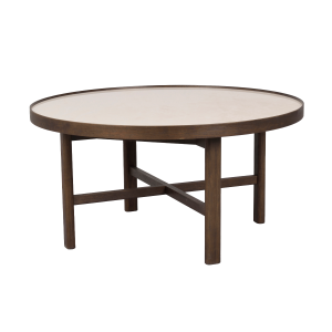 Marsden ronde houten salontafel bruin met beige keramieken tafelblad - Ø 90 cm