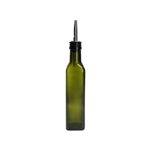 Olie/azijnfles, groen glas, vierkant, 250 ml