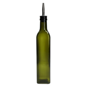 Olie/azijnfles, groen glas, vierkant, 500 ml
