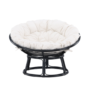 Camiel rotan loungestoel zwart - met wit zitkussen