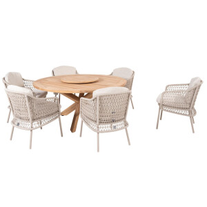4 Seasons Outdoor Diningset Prado Puccini 8-delig Teak Ø160 cm met Lazy Susan Draaischijf
