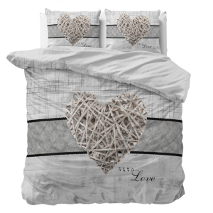 Dekbedovertrek Home Is Heart - Eenpersoons (140x200 Cm) - Wit & Grijs Microvezel - Romantisch - Sleeptime Essentials - Dekbed-Discounter.nl