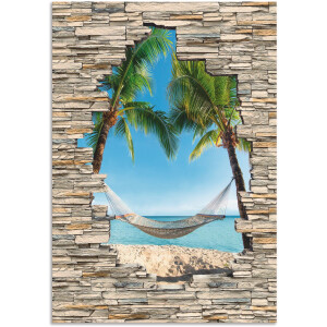 Artland Artprint Palm Beach Caribische hangmat steen als artprint van aluminium, artprint voor buiten, poster in diverse formaten