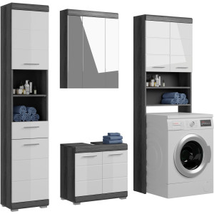 INOSIGN Badkamerserie Siena, 4-delig, bestaande uit: Hoge kast, WBU, spiegelkast, wasmachine ombouwkast (set, 4-delig)