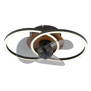 Globo Lightning Plafondlamp KAREN plafondventilator metaal zwart mat LED, koudwit, neutraalwit, warmwit, plafondlamp, ventilator (1 stuk)