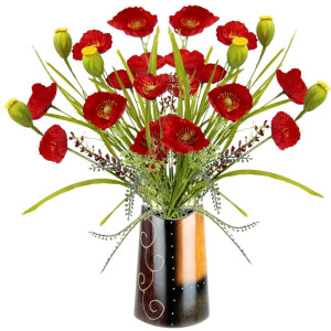 I.GE.A. Kunstbloem Klaprozenstruik in keramische vaas Bloemen klaproos klaproos klaproosstruik boeket boeket zijden bloemen (1 stuk)