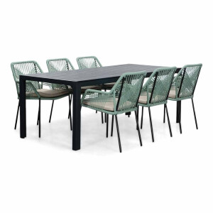 Manchester/Seville mint dining tuinset | 6 personen | aluminium + touw | 205cm