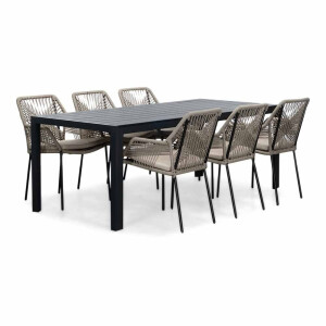 Manchester/Seville zand dining tuinset | 6 personen | aluminium + touw | 205cm