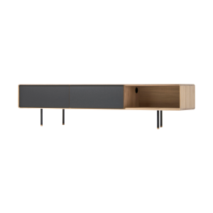 Fina lowboard houten tv meubel whitewash - met nero linoleum - 200 x 45 cm