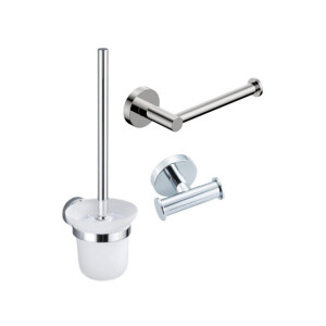 Fortifura Calvi Toiletset 3-delig - toiletrolhouder zonder klep - toiletborstel - handdoekhaak dubbel rond - Chroom SW639924 SW639926 SW1211583