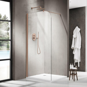 Fortifura Galeria Inloopdouche - 140x200cm - afgeronde glaswand - helder glas - wandarm - geborsteld koper PVD SW1418383/SW876702