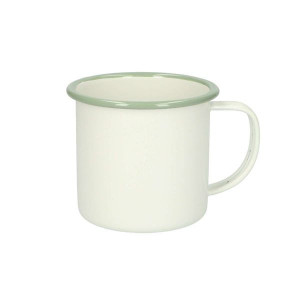 Beker met oor, emaille, groengrijs/wit,Ø 9 cm