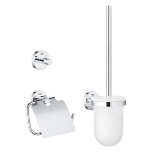 GROHE Essentials Toilet accessoireset 3-delig met toiletborstelhouder, handdoekhaak en toiletrolhouder met klep chroom 40407001