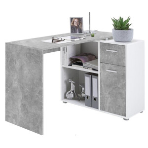 Hoekbureau Albert 117 cm breed in grijs beton met wit