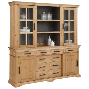 Home affaire Buffetkast Anabel, met glazen deuren en metalen handgrepen Keukenbuffet van massief dennenhout, met schuifdeuren, B/H 186/190 cm