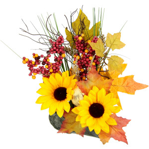 I.GE.A. Kunstbloem Arrangement van zonnebloemen op steen Kunstmatige bloemen, herfstdecoratie, decoraties voor Halloween (1 stuk)
