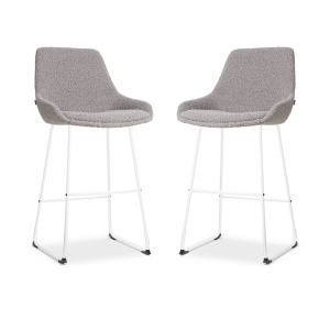 Nino-Isa barkruk bouclé taupe - wit onderstel - 75 cm - set van 2