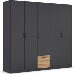 rauch Draaideurkast Kledingkast kast garderobe waskast BARI met lades in het midden, moderne greep in grijs metallic made in germany