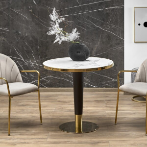 Ronde eettafel MORATA 79 cm marmer wit met goud