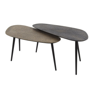 Salontafel set 2 niervormig metallic goud met zwart