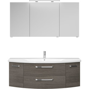 Saphir Badmeubelset Serie 4010 2-delig keramische wastafel met LED-spiegelkast Badkamer set 144 cm breed, incl. deurdemper, 5 deuren, 2 lades (set)