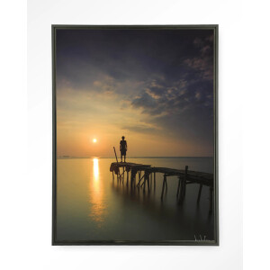Urban Cotton Wandkleed 'Good Morning Cirebon' 110 x 145cm in Floating Frame - black