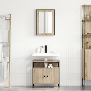 vidaXL Badkamermeubelset met plank met opslag 2 pcs Bruin Bewerkt hout