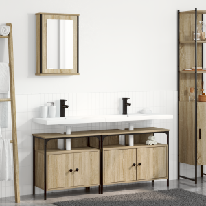 vidaXL Badkamermeubelset met plank met opslag 3 pcs Bruin Bewerkt hout