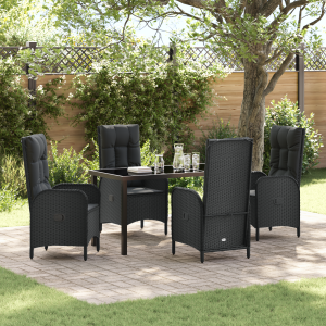 vidaXL Tuin eettafelset met kussen 5 pcs Zwart poly rattan